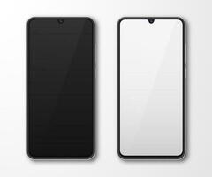 Realistic smartphone mock up set. Mobile phone display isolated on white gray background. 3D template illustration. Vector illustration