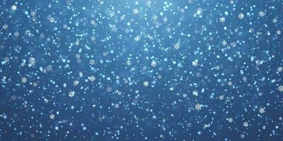 Christmas snow. Falling snowflakes on blue background. Snowfall. Vector illustration