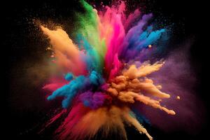 Colored powder explosion on black background. photo