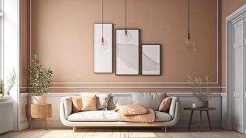 Mock up frame in home interior background, Scandinavian style. photo