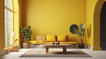 Yellow living room interior with free space. photo