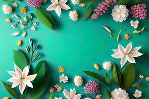 Surprising Background of spring flowers, Top view, realistic. photo