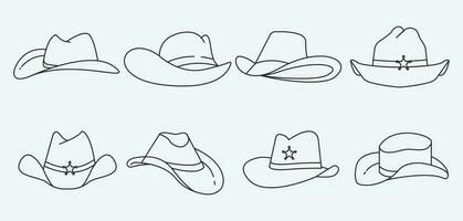 various bundle cowboy hat icon line art design, set hat cowboy collection vector design.