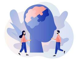 Human heads puzzle. Mental health. Knowledge, psychology, memory, logic. Mutual understanding. Business, teamwork concept. Modern flat cartoon style. Vector illustration on white background