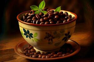 Nice Coffee beans in ceramic bowl photo