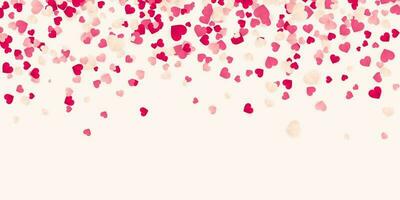 Happy Valentines Day background, paper red, pink and white hearts confetti. Vector illustration