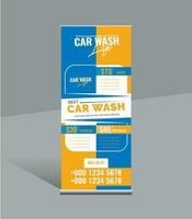 Car Wash Rollup Banner Template, pull up, advertisement, display banner for automobile, advertisement standee. vector