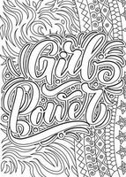 Grils power. motivational quotes coloring pages design. Woman words coloring book pages design.  Adult Coloring page design, anxiety relief coloring book for adults. vector