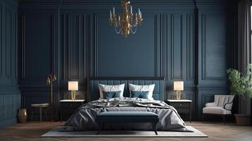 Poster frame mock up in modern bedroom interior background. photo