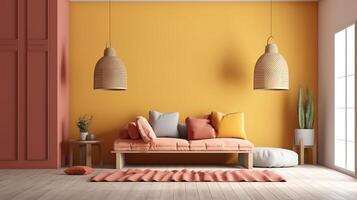 Minimalist modern living room interior background, 3D render. photo