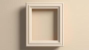 Square frame mockup close up on wall painted beige color, 3d render, Bright color. photo