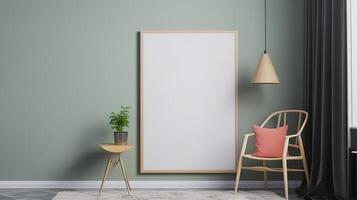 Mock up poster frame in a Scandinavian style kitchen. photo