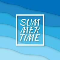 Summer time. Paper cut style blue sea summer background with frame. Vector illustration