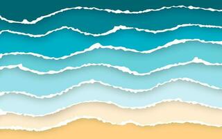 Blue sea and beach summer background. Torn paper stripes. Ripped squared horizontal paper strips. Torn paper edge. Vector illustration