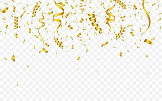 Gold confetti. Celebration carnival falling shiny glitter confetti in gold color. Luxury greeting card. Vector illustration