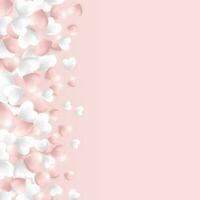 Happy Valentines Day background, pink and white hearts on light pink background. Vector illustration