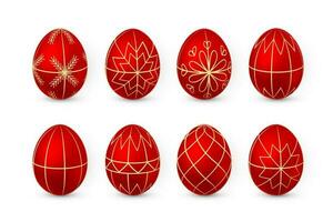 Color Easter egg on white background. Red and white egg paint by beeswax. Vector illustration