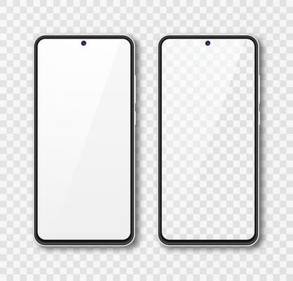 Realistic smartphone mock up set. Mobile phone display isolated on white gray background. 3D template illustration. Vector illustration