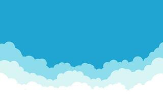 Blue sky with white clouds background. Cartoon flat style design. Vector illustration