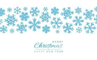 Shining glitter glowing blue snowflakes on white background. Christmas and New Year background. Vector illustration
