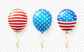 Helium balloons with American flag isolate on white background. Shine USA helium balloon festival decoration. Vector illustration
