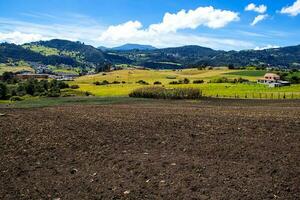 View of  the fertile lands and the beautiful mountains of the municipality of La Calera located on the Eastern Ranges of the Colombian Andes photo