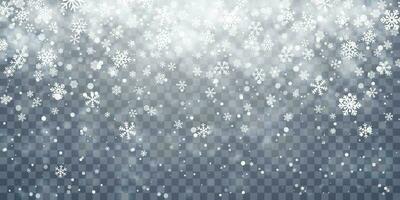 Christmas snow. Falling snowflakes on dark background. Snowfall. Vector illustration