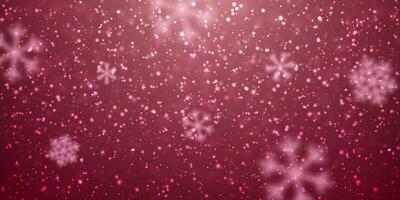 Christmas snow. Falling snowflakes on red background. Snowfall. Vector illustration
