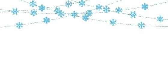 Navidad o nuevo año azul decoración en blanco antecedentes. colgando Brillantina copo de nieve. vector ilustración