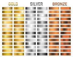 Collection of gold, silver, chrome, bronze metallic gradient. Brilliant plates with gold, silver, chrome, bronze metallic effect. Vector illustration