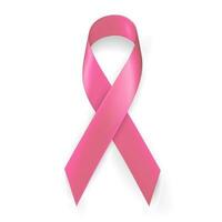 octubre pecho cáncer conciencia mes en. realista rosado cinta símbolo. médico diseño. vector ilustración