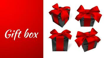 Realistic gift box with red bow isolated on white background. Vector illustration