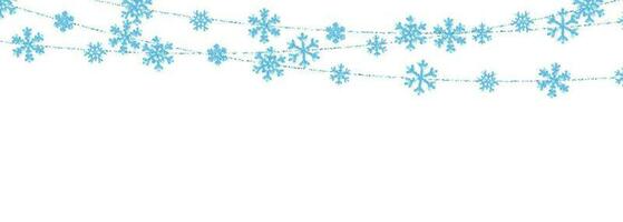 Christmas or New Year blue decoration on white background. Hanging glitter snowflake. Vector illustration