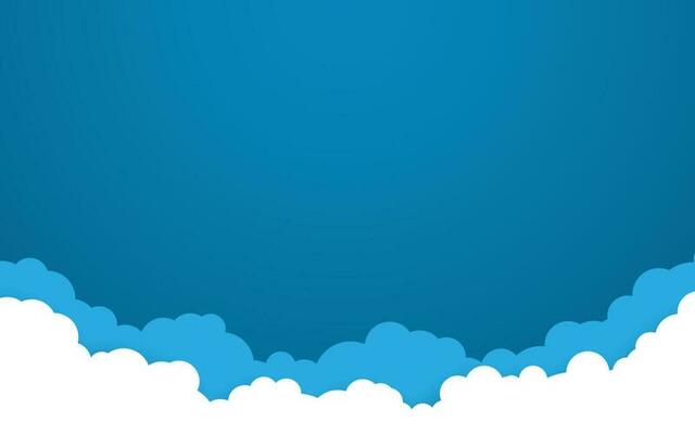 Blue sky with white clouds background. Cartoon flat style design. Vector illustration