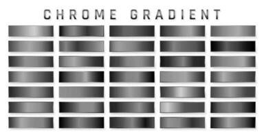 Collection of chrome metallic gradient. Brilliant plates with chrome effect. Vector illustration