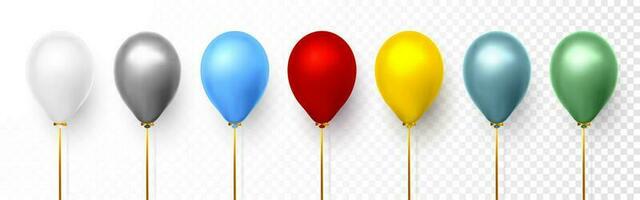 realista blanco, rojo, azul, negro, oro y gris globos en blanco antecedentes con sombra. brillar helio globo para boda, cumpleaños, fiestas. festival decoración. vector ilustración