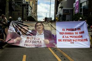 Bogota, Colombia, 2022. Peaceful protest marches in Bogota Colombia against the government of Gustavo Petro. photo