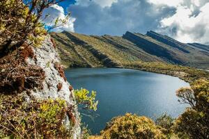 Beautiful landscape of Colombian Andean mountains showing paramo type vegetation in the department of Cundinamarca photo