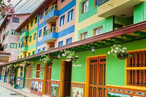 Colorful streets of Guatape city in Colombia photo