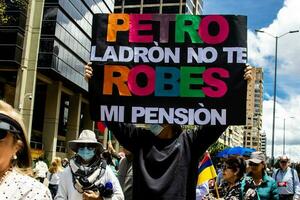 Bogota, Colombia, 2022. Peaceful protest marches in Bogota Colombia against the government of Gustavo Petro. photo