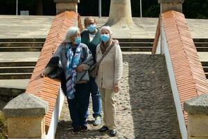 Group of women travelling. The famous historic Bridge of Boyaca in Colombia. The Colombian independence Battle of Boyaca took place here on August 7, 1819. photo