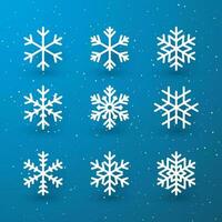 Snowflake winter set of white isolated icon silhouette on blue background. Vector illustration