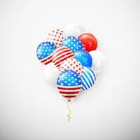 Helium balloons with American flag isolate on white background. Shine USA helium balloon festival decoration. Vector illustration