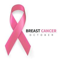 October breast cancer awareness month in. Realistic pink ribbon symbol. Medical Design. Vector illustration