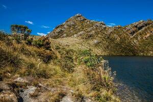 Beautiful landscape of Colombian Andean mountains showing paramo type vegetation in the department of Cundinamarca photo