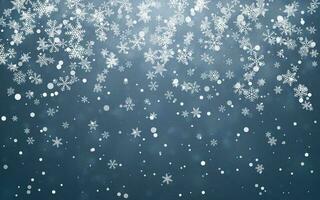 Christmas snow. Falling snowflakes on blue background. Snowfall. Vector illustration