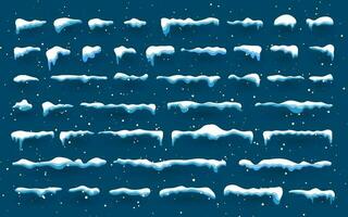 nieve tapas, bolas de nieve y ventisqueros colocar. nieve gorra vector recopilación. invierno decoración elemento. Nevado elementos en invierno antecedentes. dibujos animados modelo. ilustración