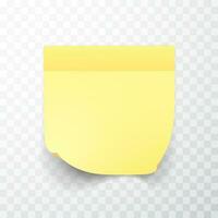 Yellow colored sheet of note papers with curled corner and shadow, ready for your message. Realistic. Vector illustration