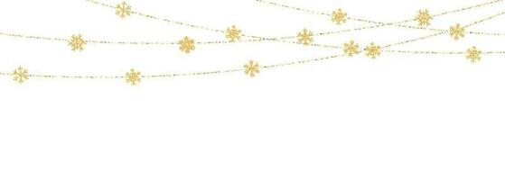 Christmas or New Year golden snowflake decoration garland on white background. Hanging glitter snowflake. Vector illustration