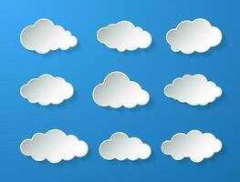 Cloud. Abstract white cloudy set isolated on blue background. Vector illustration